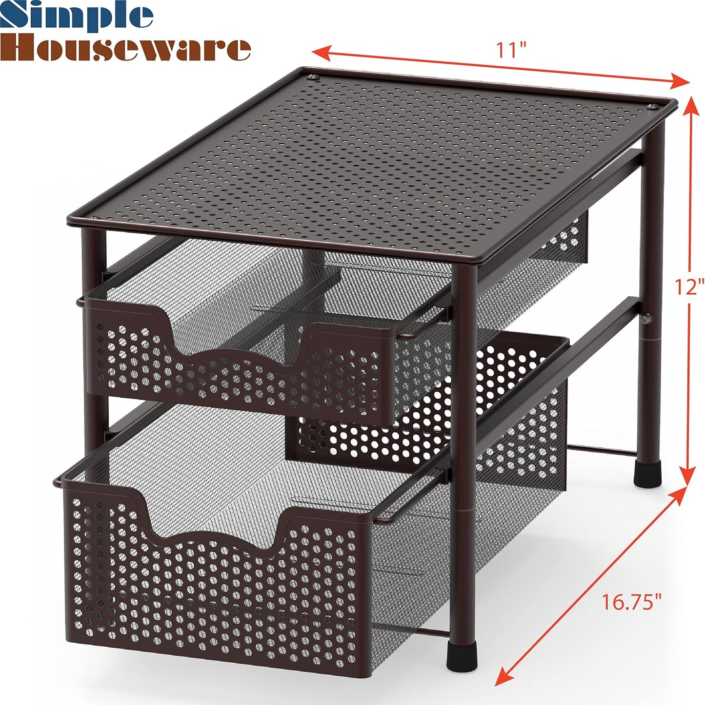 Simple Houseware Stackable 3 Tier Sliding Basket Organizer Drawer, Silver