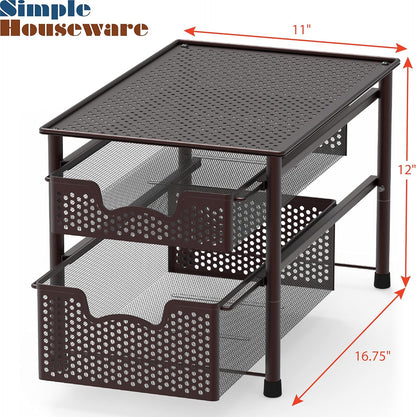 Simple Houseware Stackable 3 Tier Sliding Basket Organizer Drawer, Silver