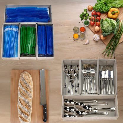 Storage Organizer – 4-Piece Rigid Fabric Bag Organizer for Gallon, Quart, Sandwich & Snack Bags, Kitchen Drawer Organizer for Utensils & Silverware