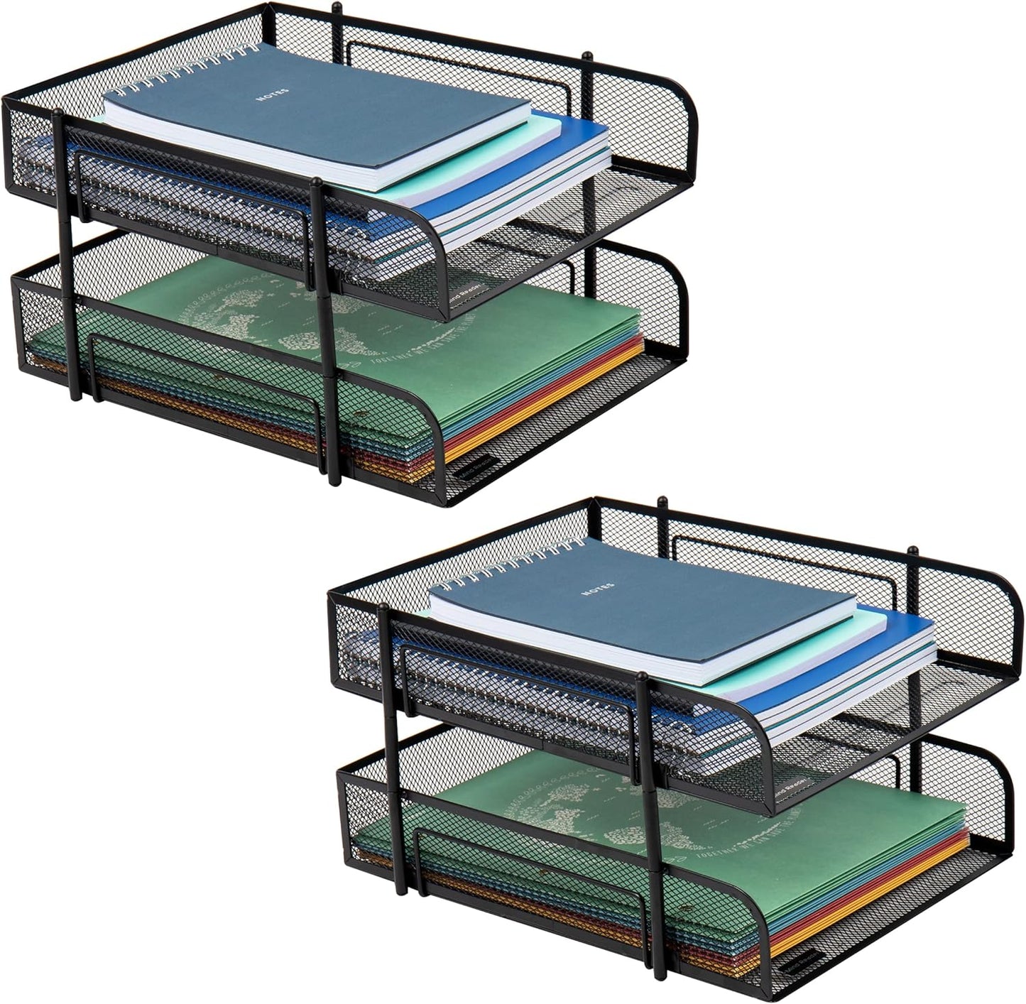 Mind Reader Paper Tray, Desk Organizer, Stackable, Storage, Office, Metal Mesh, 10.5" L x 13.25" W x 7.5" H, Set of 2, Black