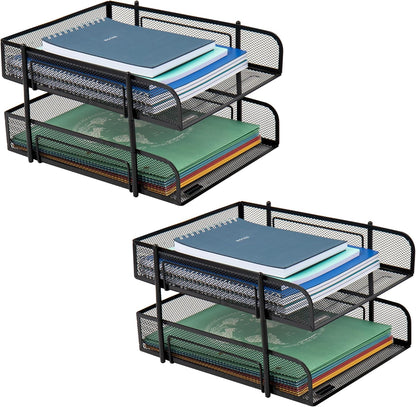 Mind Reader Paper Tray, Desk Organizer, Stackable, Storage, Office, Metal Mesh, 10.5" L x 13.25" W x 7.5" H, Set of 2, Black