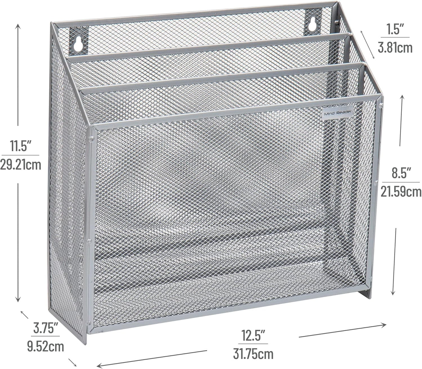 Mind Reader Vertical File Storage, Desktop Organizer, Wall Mount, Office, Metal Mesh, Black