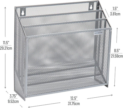 Mind Reader Vertical File Storage, Desktop Organizer, Wall Mount, Office, Metal Mesh, Black