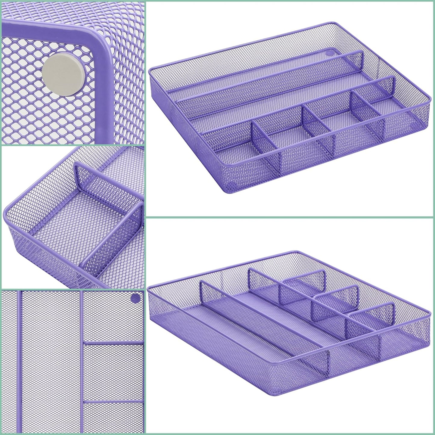 Annova Desk Drawer Organizer Tray for Office Organization - Metal Mesh - Storage Tray with Dividers for Pens, Desktop Accessories, Bathroom, Kitchen, Makeup and Office Supplies (Small, Gold)