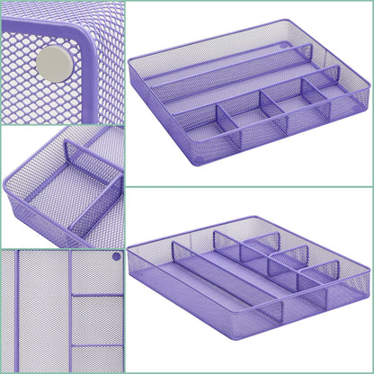 Annova Desk Drawer Organizer Tray for Office Organization - Metal Mesh - Storage Tray with Dividers for Pens, Desktop Accessories, Bathroom, Kitchen, Makeup and Office Supplies (Small, Gold)
