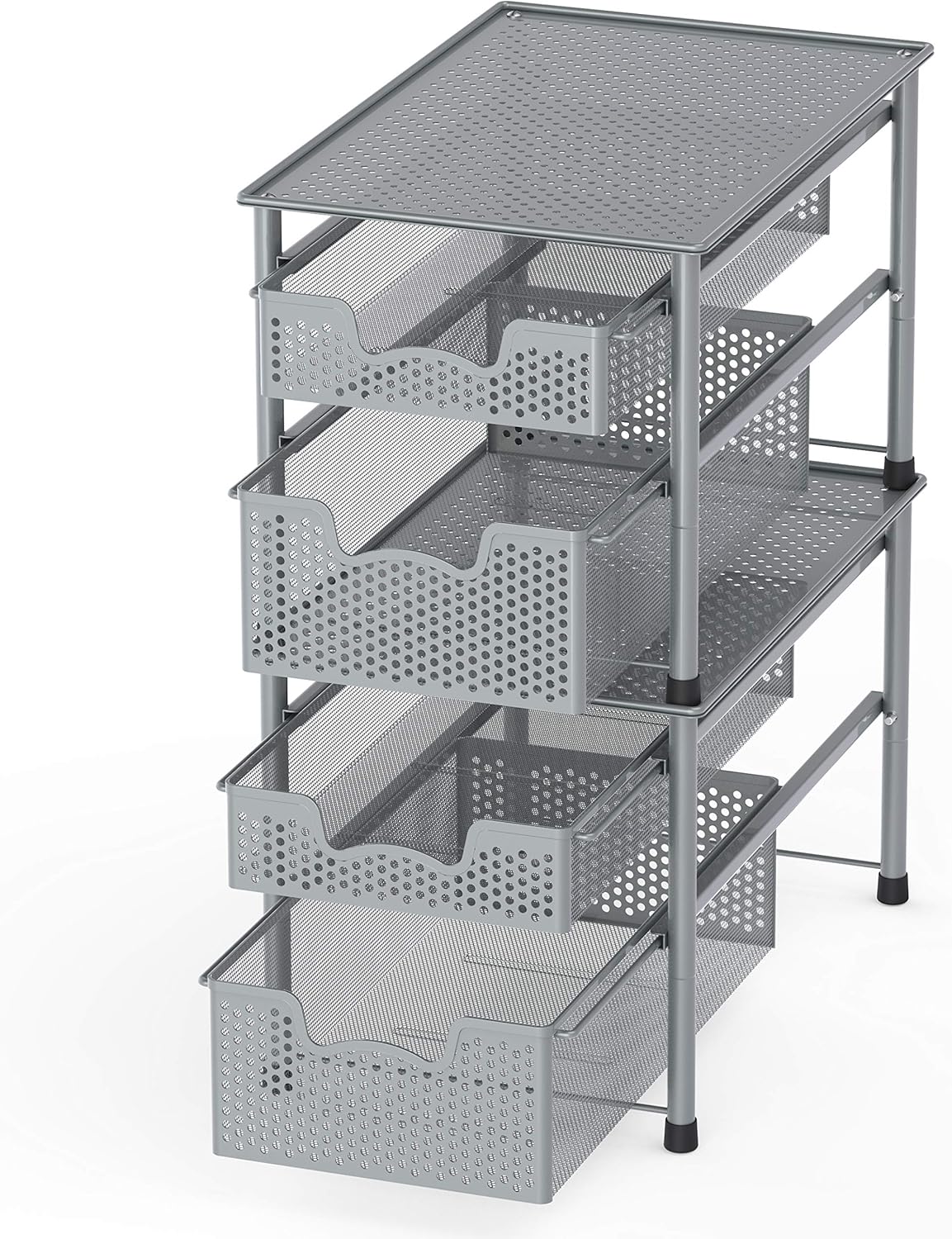 Simple Houseware Stackable 3 Tier Sliding Basket Organizer Drawer, Silver