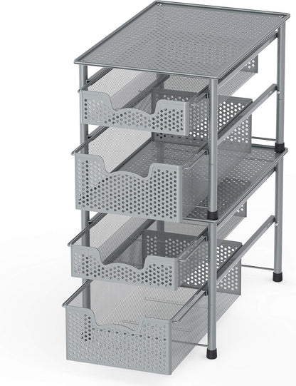 Simple Houseware Stackable 3 Tier Sliding Basket Organizer Drawer, Silver