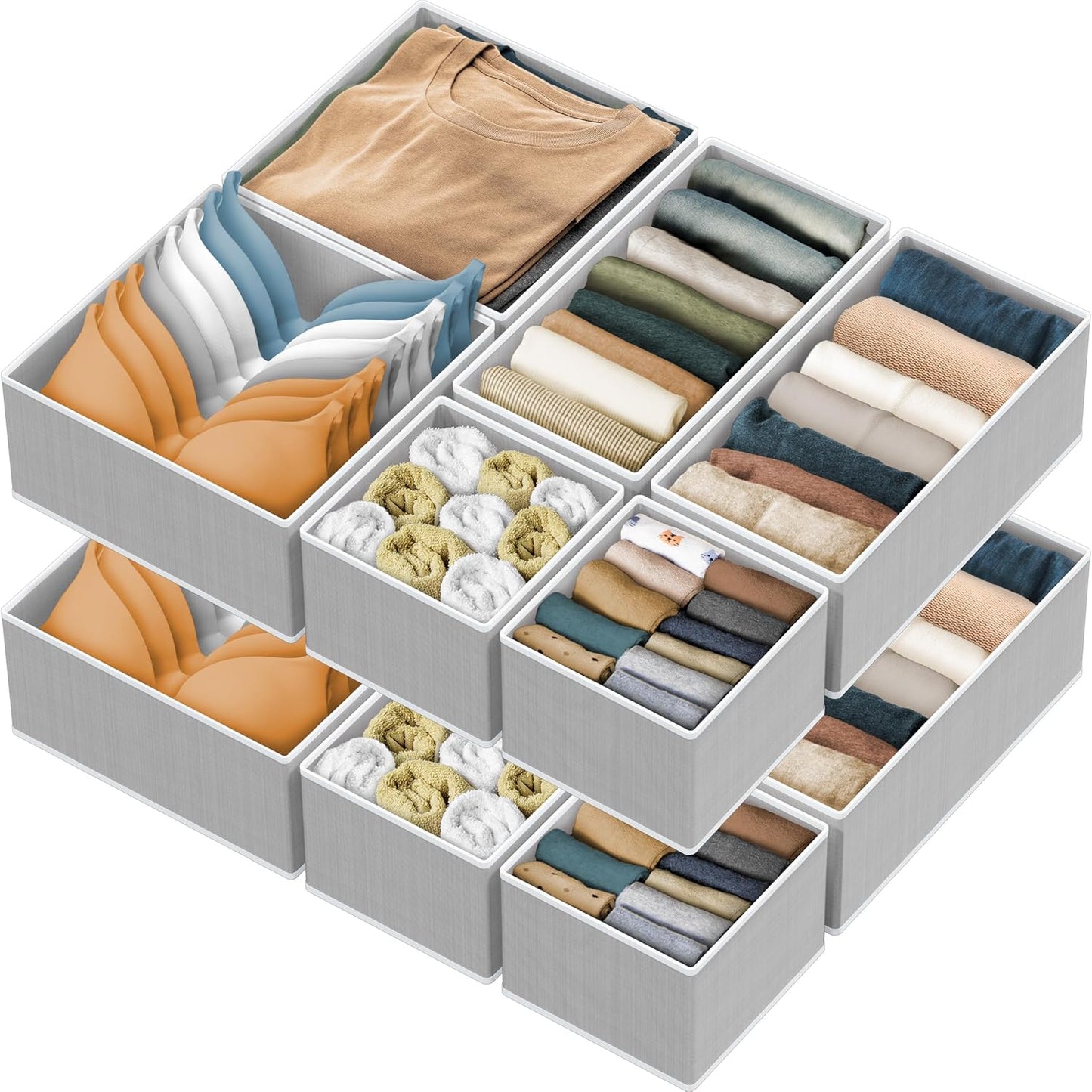 SIMPLE HOUSEWARE Foldable Drawer Organizer for Clothes/Underwear/Panty/Onesie Stocking Bin, Set of 12, Black