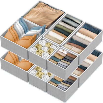 SIMPLE HOUSEWARE Foldable Drawer Organizer for Clothes/Underwear/Panty/Onesie Stocking Bin, Set of 12, Black