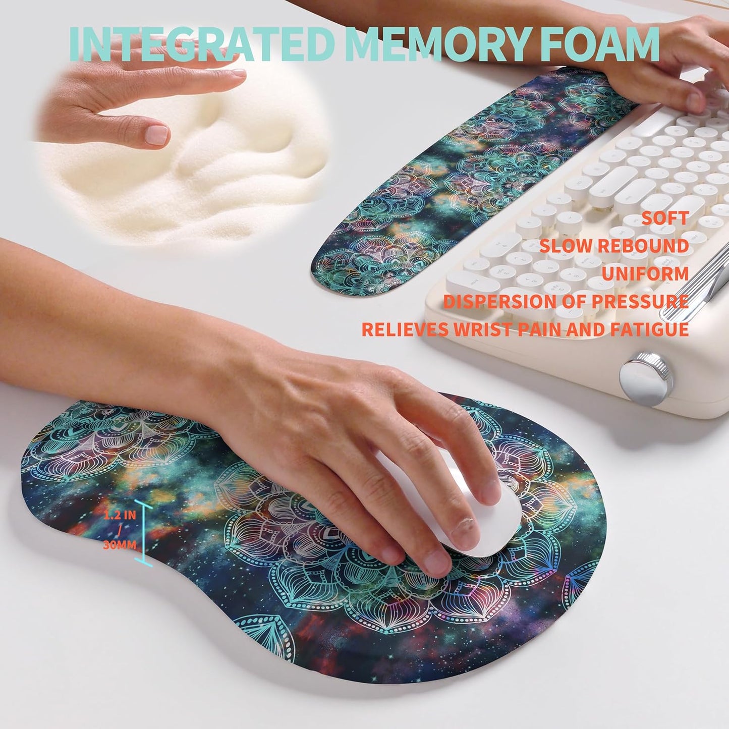 2-in-1 Ergonomic Set, Wave Rise Keyboard Wrist Rest and Massage Bulge Slope Mouse Pad Wrist Support, Cushion Memory Foam Integrated to Relieve Wrist Pain, Black