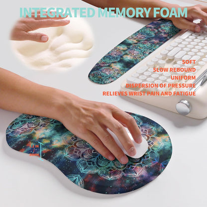 2-in-1 Ergonomic Set, Wave Rise Keyboard Wrist Rest and Massage Bulge Slope Mouse Pad Wrist Support, Cushion Memory Foam Integrated to Relieve Wrist Pain, Black