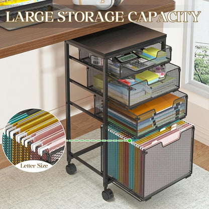 Sbanmao Rolling File Cart with 4 Storage Drawers, Mobile File Cabinet with Wheels, Hanging File Organizer, Under Desk Printer Stand Utility Cart Filing Cabinet for Home Office, Black