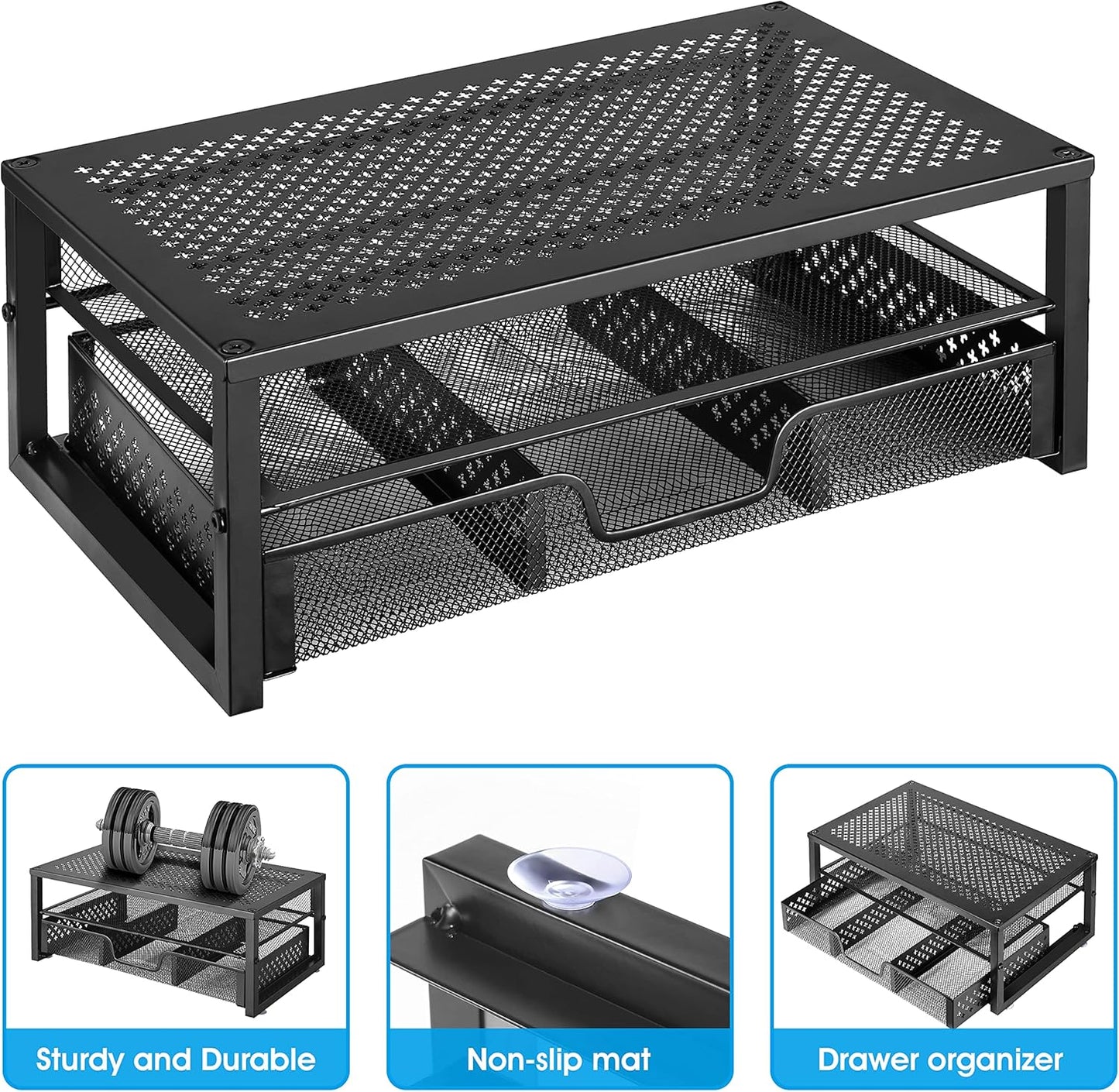 Simple Trending Metal Monitor Stand Riser and Computer Desk Organizer with Drawer for Laptop, Computer, iMac, Black