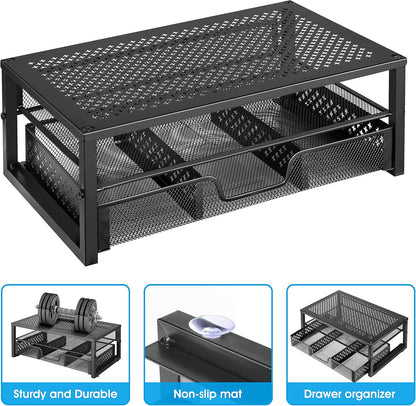 Simple Trending Metal Monitor Stand Riser and Computer Desk Organizer with Drawer for Laptop, Computer, iMac, Black