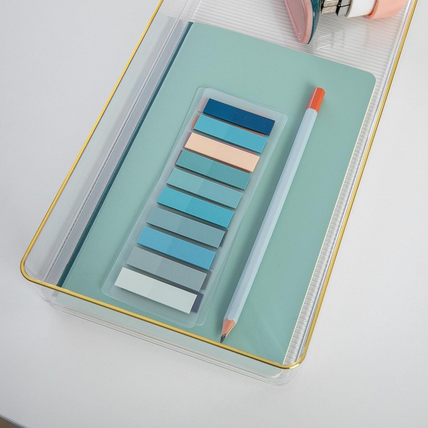 Martha Stewart Kerry Plastic Stackable Office Desk Drawer Organizers, 6" x 3", 6 Pack, with Gold Trim