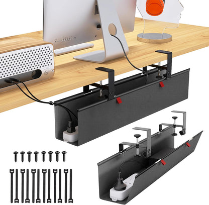 Under Desk Cable Management Tray - Under Desk Cord Management - Clamp/Screw Mount - Fabric Wire Management - Cable Raceways Tray Cord Hiders for Office/Home (Black, 35.8"×5.6")