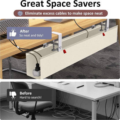 Under Desk Cable Management Tray - Under Desk Cord Management - Clamp/Screw Mount - Fabric Wire Management - Cable Raceways Tray Cord Hiders for Office/Home (Black, 35.8"×5.6")