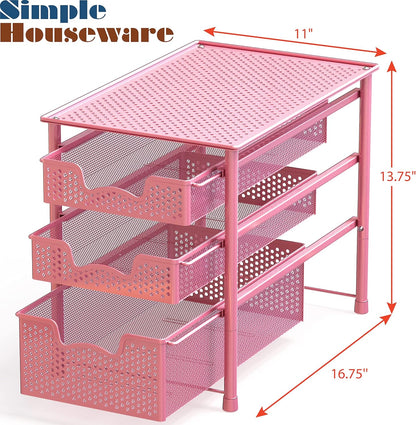 Simple Houseware Stackable 3 Tier Sliding Basket Organizer Drawer, Silver