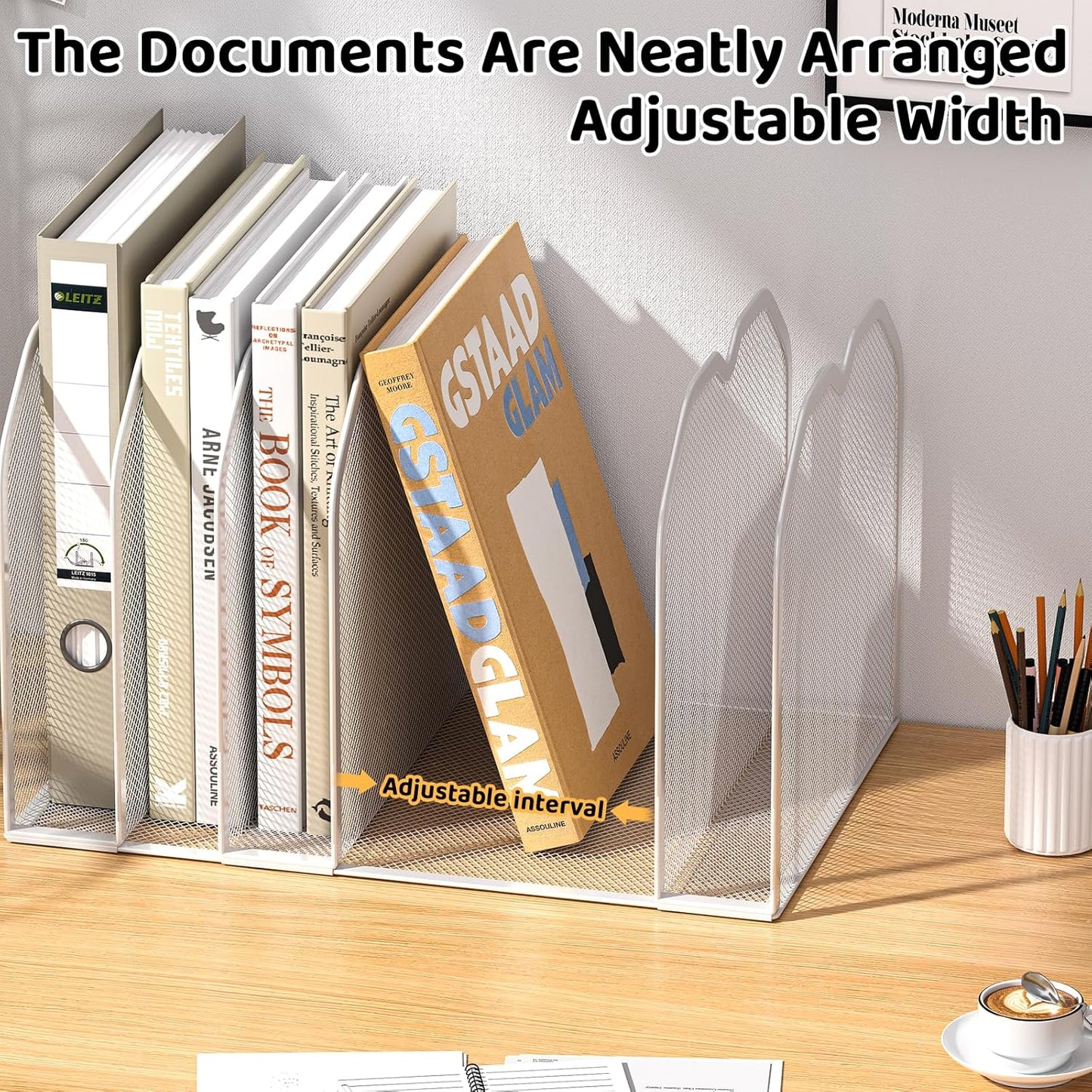 FANXIYQ Metal 7-Section File Folder Organizer for Desk | Vertical Office File Holder | Heavy-Duty Mesh Document Sorter for Books, Binders, Laptops | Black Desk Organizer (12.8”x8.5”x7.9”)