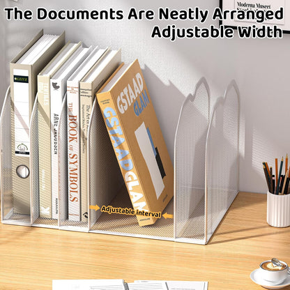 FANXIYQ Metal 7-Section File Folder Organizer for Desk | Vertical Office File Holder | Heavy-Duty Mesh Document Sorter for Books, Binders, Laptops | Black Desk Organizer (12.8”x8.5”x7.9”)