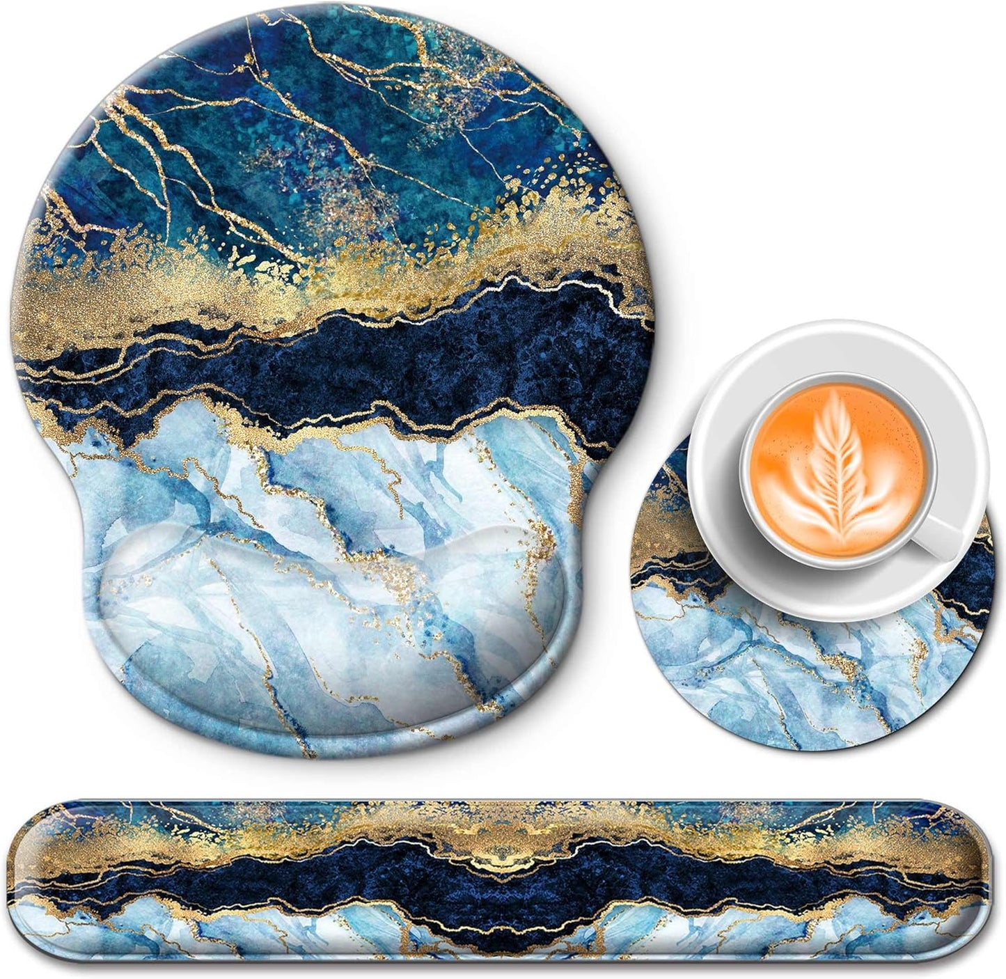 Mouse Pad and Keyboard Wrist Rest Support, with Non-Slip PU Base,Gel Mouse Pad with Coaster,Pain Relief for Gaming, Computer,Office -Beach