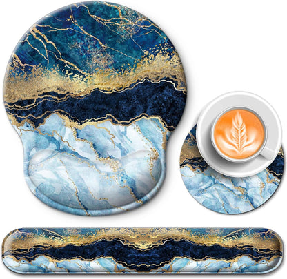 Mouse Pad and Keyboard Wrist Rest Support, with Non-Slip PU Base,Gel Mouse Pad with Coaster,Pain Relief for Gaming, Computer,Office -Beach