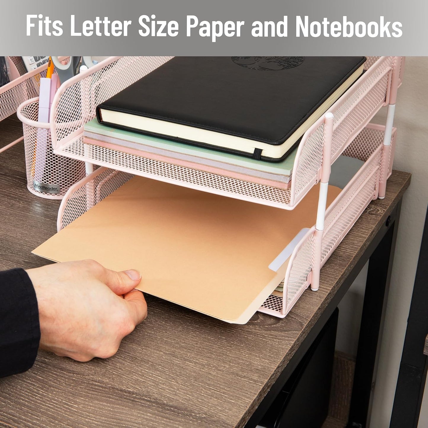 Mind Reader Stackable Paper Tray, Desktop Organizer, File Storage, Office, Metal Mesh, 2 Pcs, Black