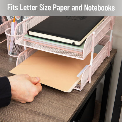 Mind Reader Stackable Paper Tray, Desktop Organizer, File Storage, Office, Metal Mesh, 2 Pcs, Black