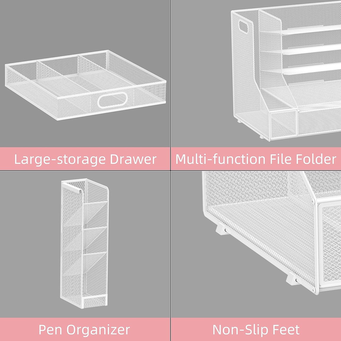 SUPEASY Desk Organizer with File Holder, 5-Tier Mesh Paper Letter Tray and 3 Tilted File Sorter for Office Supplies, Black