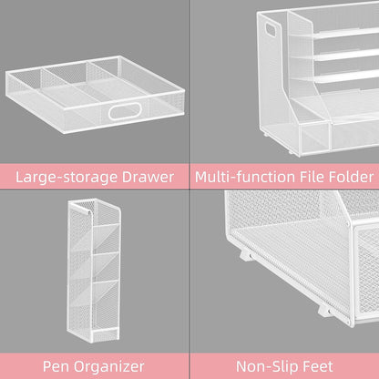 SUPEASY Desk Organizer with File Holder, 5-Tier Mesh Paper Letter Tray and 3 Tilted File Sorter for Office Supplies, Black