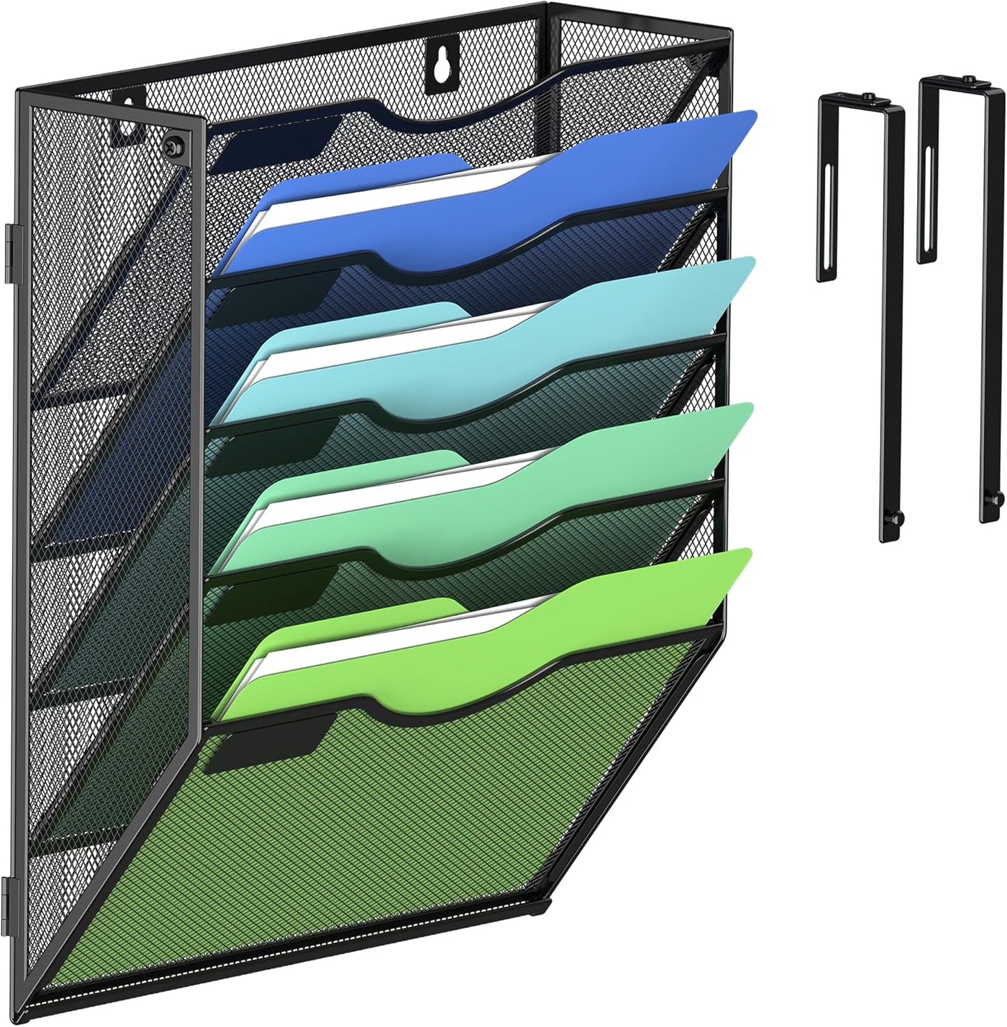 Kuntine.B Wall File Organizer Office Hanging Magazine Holder Wall File Organizer for Office Home (Black, 5 Tier)