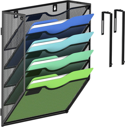 Kuntine.B Wall File Organizer Office Hanging Magazine Holder Wall File Organizer for Office Home (Black, 5 Tier)