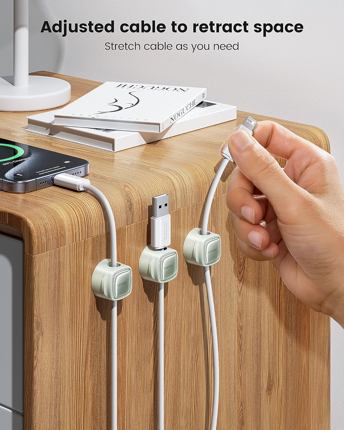 6 Pack Magnetic Cable Clips – Cord Organizer & Holder, Toocki Adhesive Cable Management, Wire Holder for USB Charging Cables, Ideal for Home, Office, Car, Desk, and Nightstand-Purple