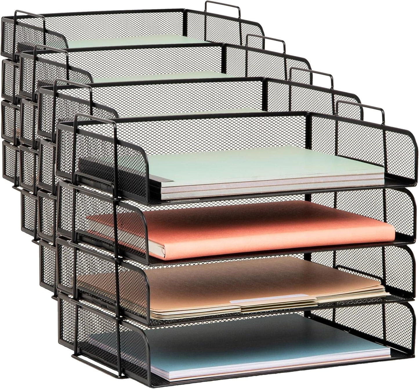 Mind Reader Stackable Paper Tray, Desktop Organizer, File Storage, Office, Metal Mesh, 4 Pcs., Black