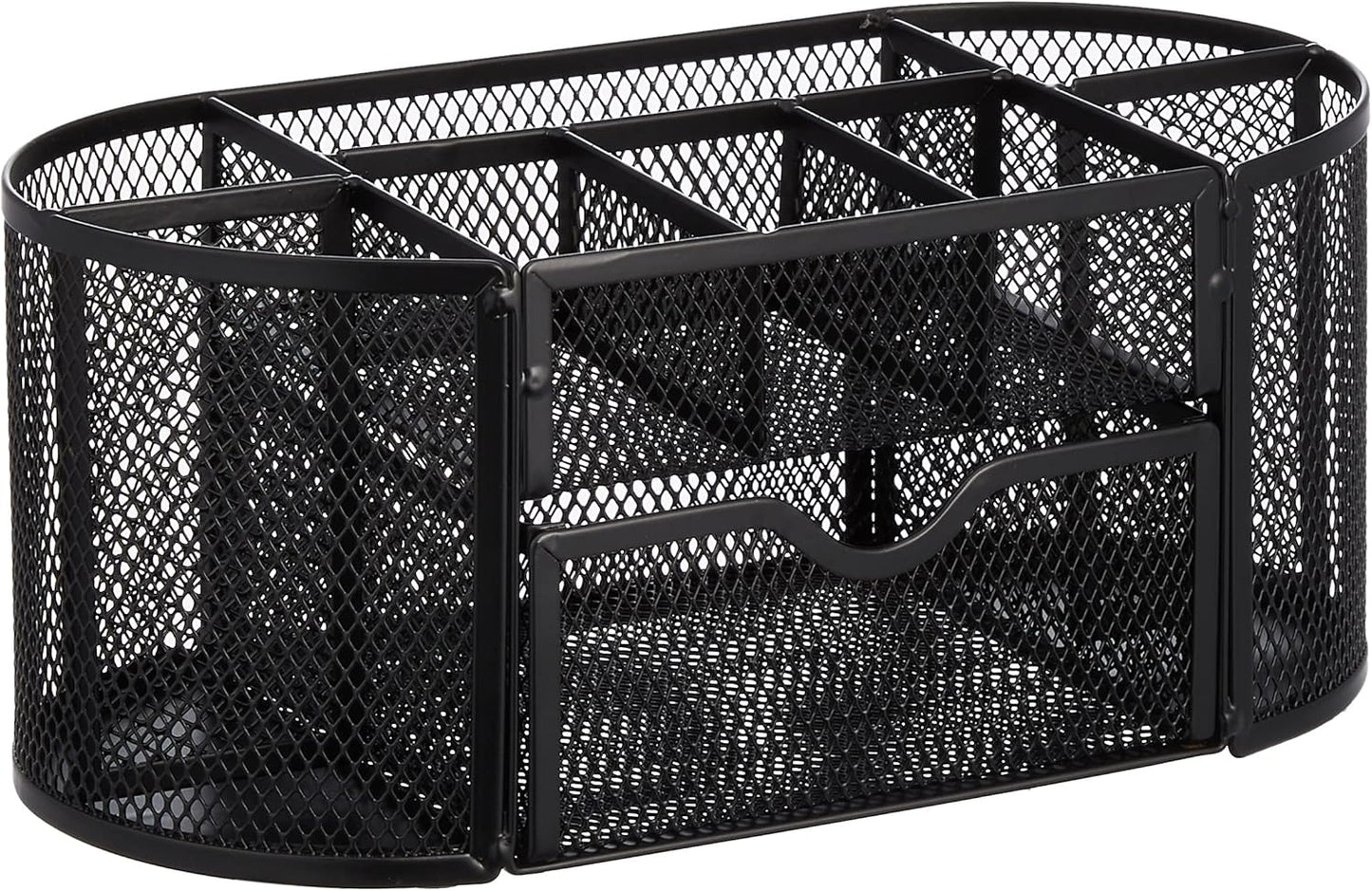 Amazon Basics Wire Mesh Pen Holder, Pencil Cup Desk Organizer for Stationery, Scissors, Office Caddy Storage, 3.7" x 3.3", Black