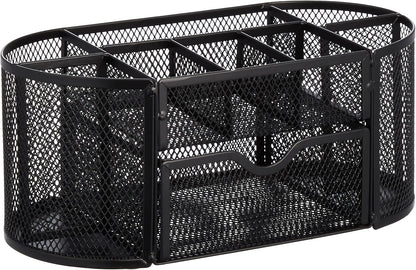 Amazon Basics Wire Mesh Pen Holder, Pencil Cup Desk Organizer for Stationery, Scissors, Office Caddy Storage, 3.7" x 3.3", Black