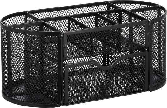 Amazon Basics Wire Mesh Pen Holder, Pencil Cup Desk Organizer for Stationery, Scissors, Office Caddy Storage, 3.7" x 3.3", Black