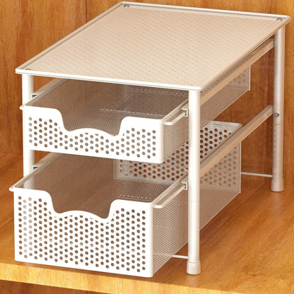 Simple Houseware Stackable 3 Tier Sliding Basket Organizer Drawer, Silver
