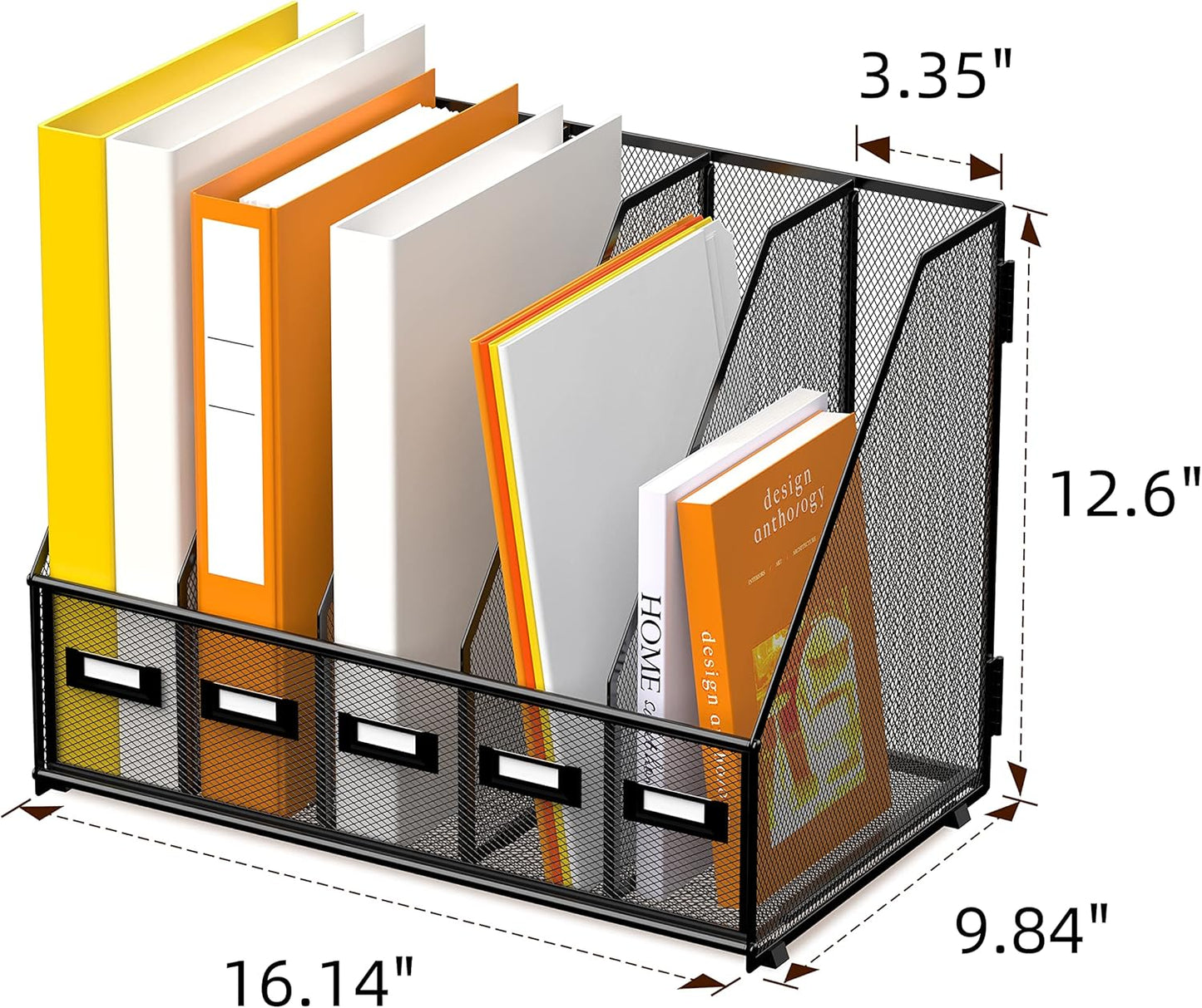 DALTACK 5 Vertical Compartments Magazine File Holder, Binder Organizer, Metal Desk Organizers for Office Home School Classroom Organization, Black