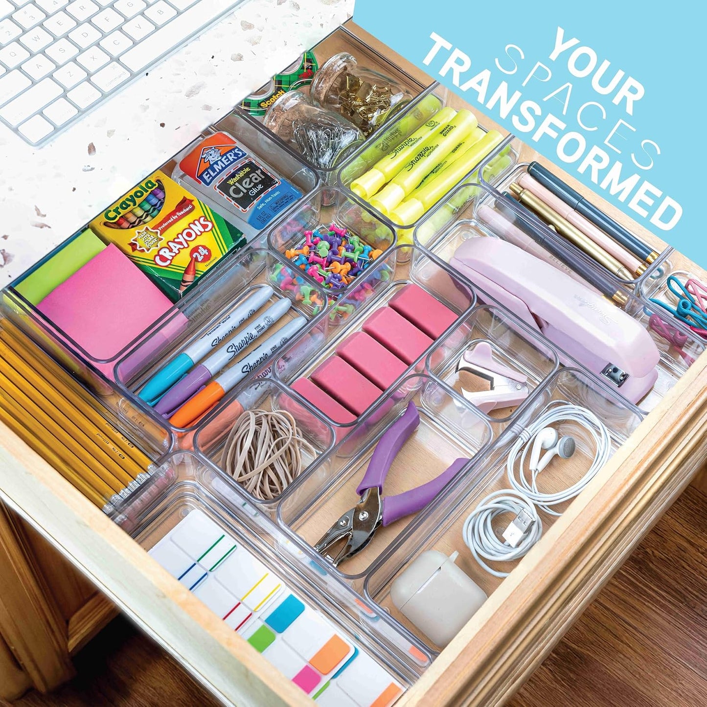 primebox Plastic Clear Drawer Organizers. Bathroom. Kitchen, Bedroom, Utensils, Office Organizer Bins, Storage Trays. Stackable. 9" x 6" x 2" Set of 6