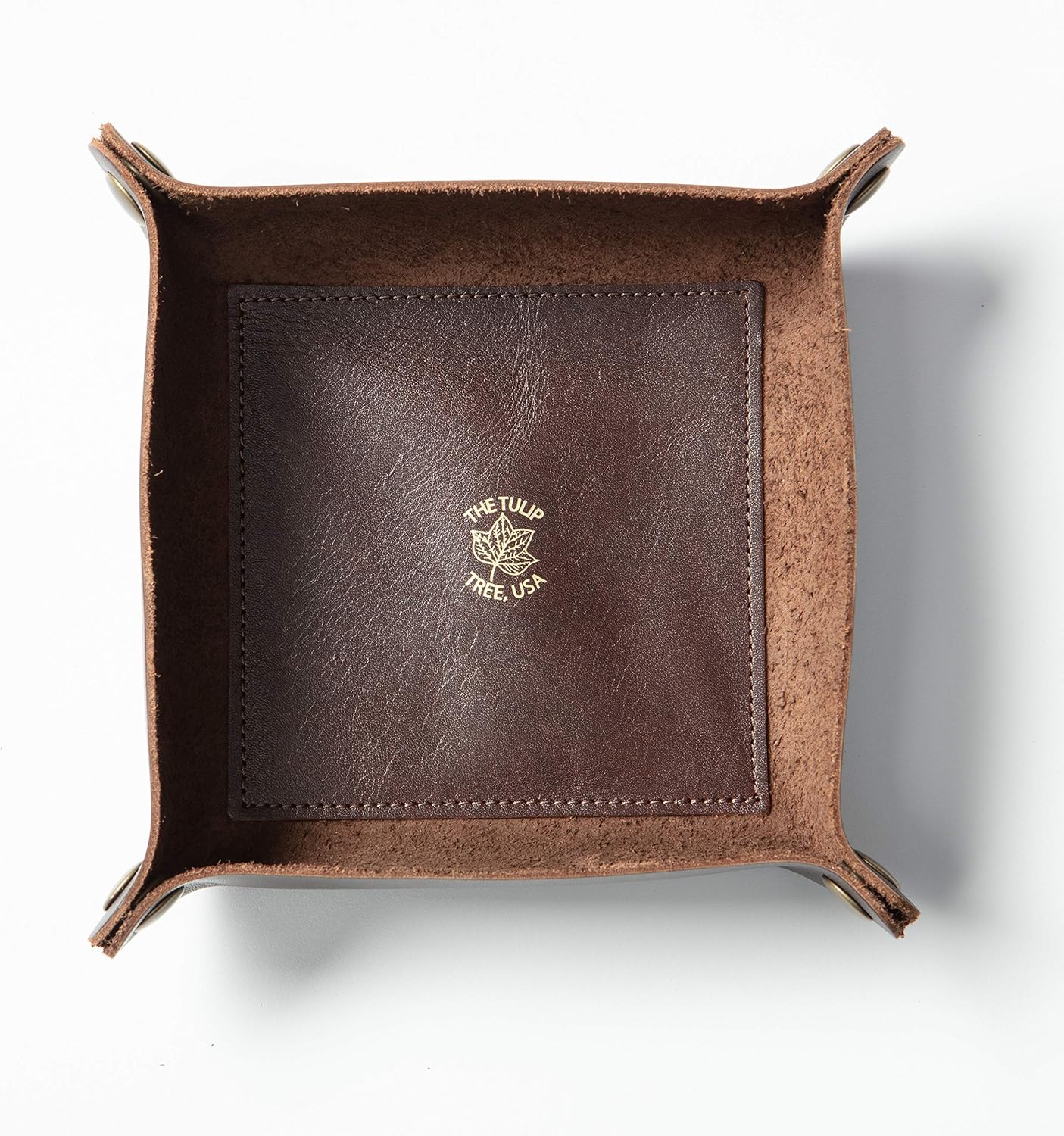 USA Handmade Premium Leather Valet Tray, Folds Flat! Dice Rolling Basket and Organizer with Brass Snaps - Reinforced Base - for Keys, Jewelry, Coin, EDC, Watch Storage Caddy - Black XLarge