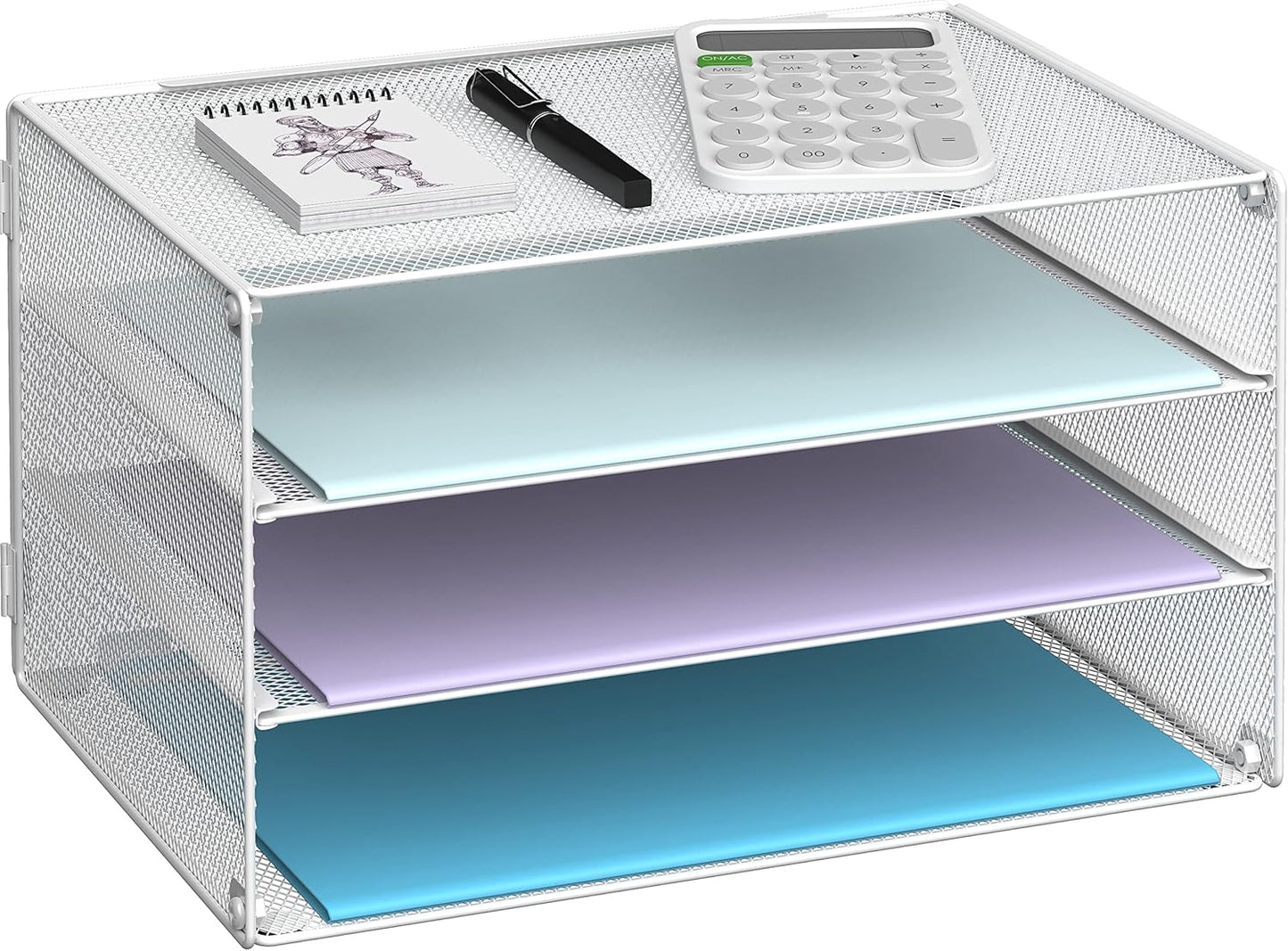 DALTACK 3 Tier Letter Tray Paper Organizer for Desk, Mesh Metal Desk File Organizer with Sliding Trays for Letter/A4 Paper, Mail, Bills & Folders, Black