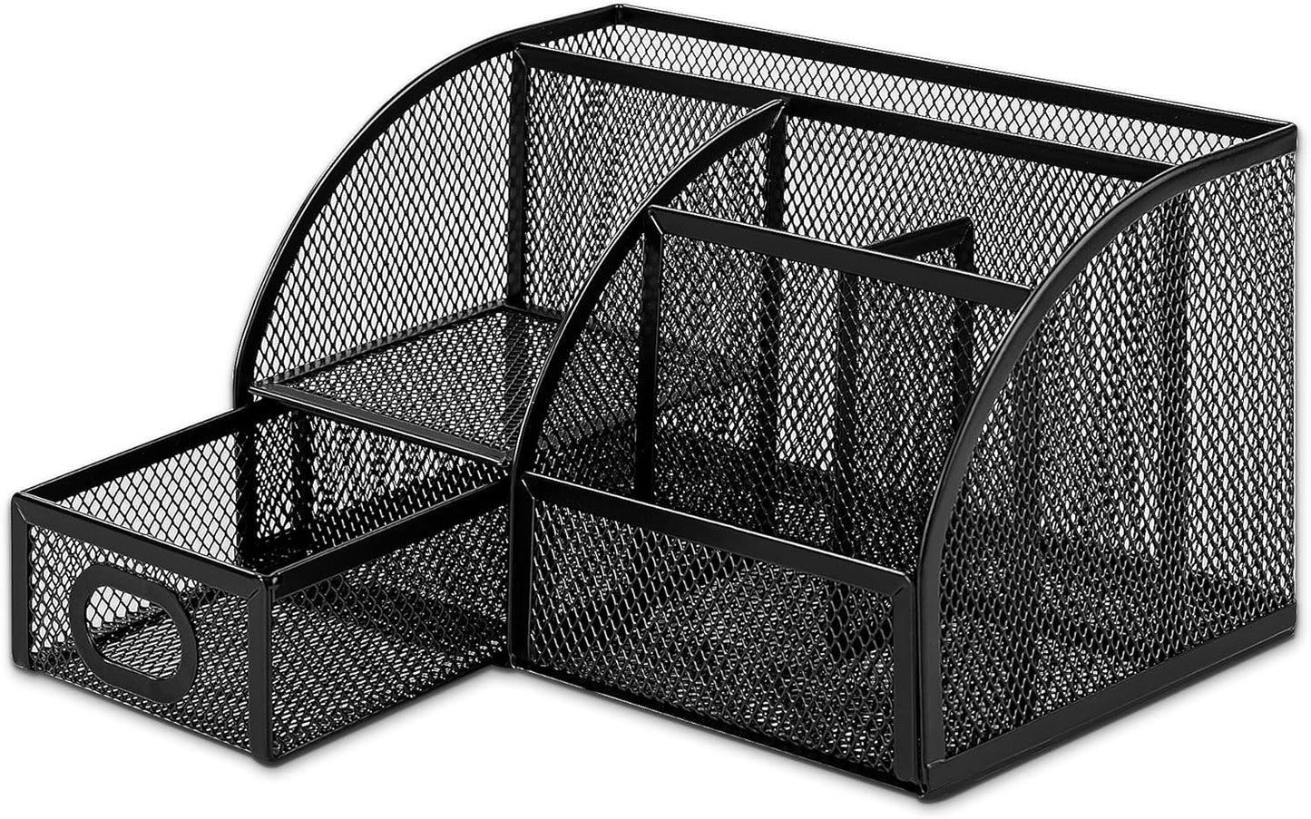 Amazon Basics Wire Mesh Pen Holder, Pencil Cup Desk Organizer for Stationery, Scissors, Office Caddy Storage, 3.7" x 3.3", Black