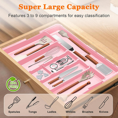 Spaclear Large Utensil Drawer Organizer Expandable Silverware Organizer for Kitchen Drawer Adjustable Cooking Utensil Holder Cutlery Flatware Tray Spatula Tools Gadgets Storage Dividers Plastic Black