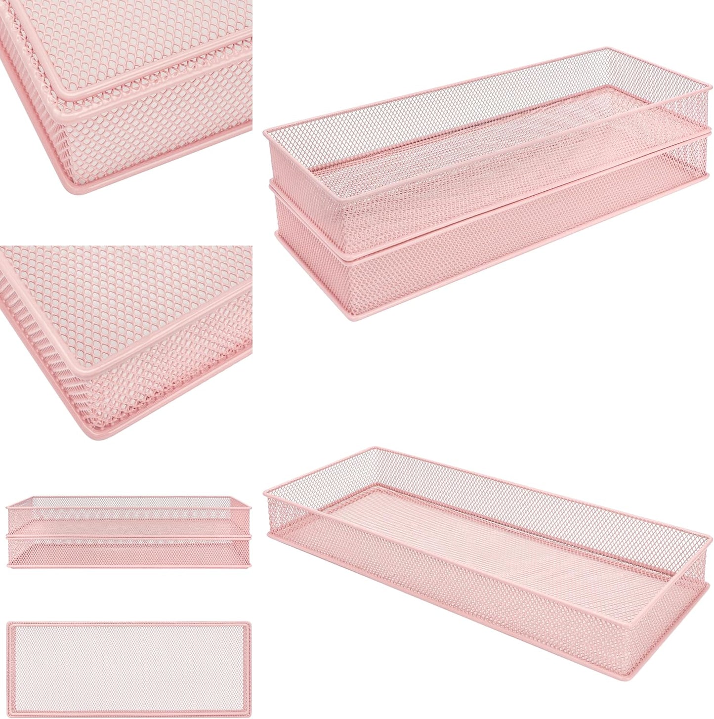 Annova Stackable Mesh Drawer Cabinet and Shelf Organizer Bins Storage Basket School Office Supply Holder Tray- Set of 2 (Gold, 3x3x2 Inch)