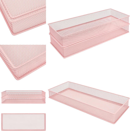 Annova Stackable Mesh Drawer Cabinet and Shelf Organizer Bins Storage Basket School Office Supply Holder Tray- Set of 2 (Gold, 3x3x2 Inch)