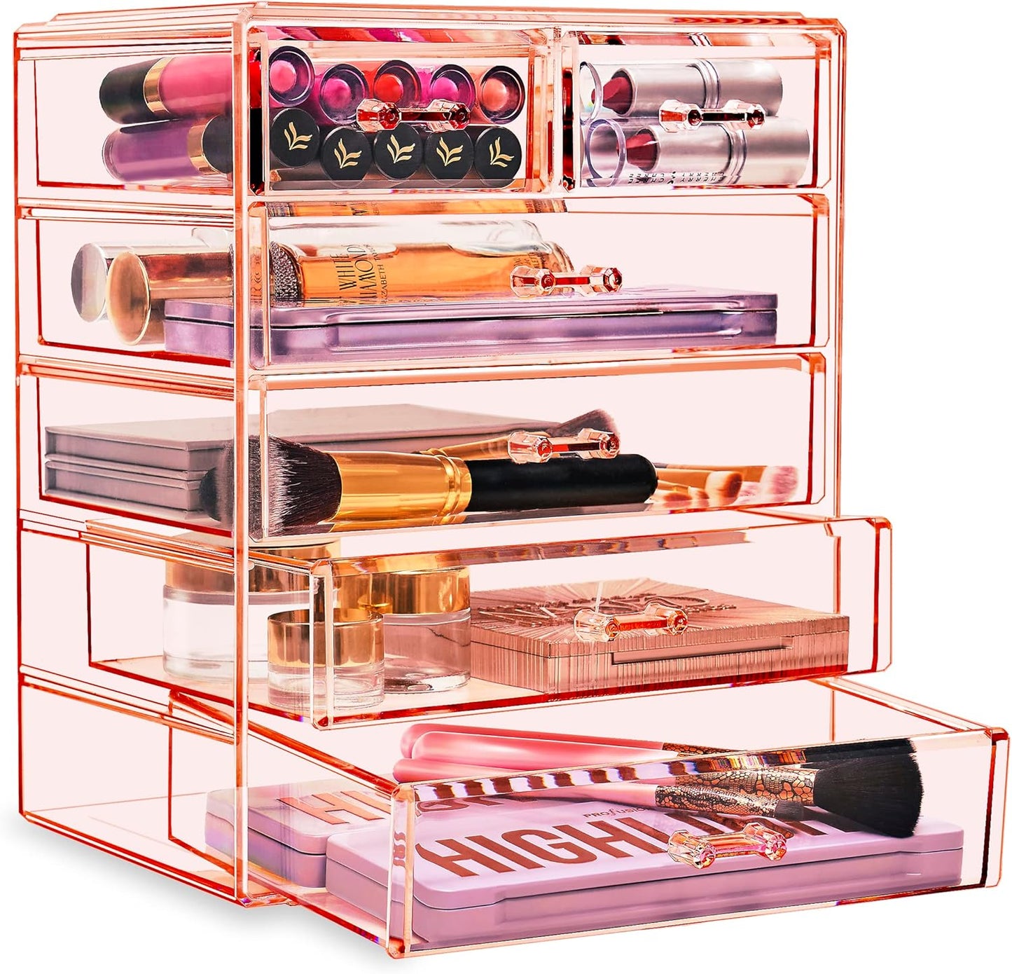 Sorbus Acrylic Makeup Organizer Set, 6-Drawer Vanity & Countertop Cosmetic Storage with Small & Wide Drawers, Clear Makeup Storage for Brushes, Lipsticks, Jewelry – Holiday Gift for Women & Teens