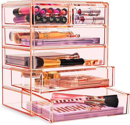 Sorbus Acrylic Makeup Organizer Set, 6-Drawer Vanity & Countertop Cosmetic Storage with Small & Wide Drawers, Clear Makeup Storage for Brushes, Lipsticks, Jewelry – Holiday Gift for Women & Teens