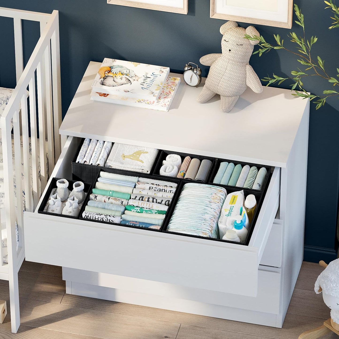 Drawer Organizer Clothes Set of 12 Grey - Dresser Organizer For Nursery, Bedroom, Closet - The Perfect Baby Clothes Organizer and Storage & General Nursery Organization or Dresser Drawer Organizers