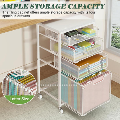 Sbanmao Rolling File Cart with 4 Storage Drawers, Mobile File Cabinet with Wheels, Hanging File Organizer, Under Desk Printer Stand Utility Cart Filing Cabinet for Home Office, Black